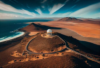 Top view of Fuerteventura's Sicasumbre astronomical viewpoint in Spain. Generative AI