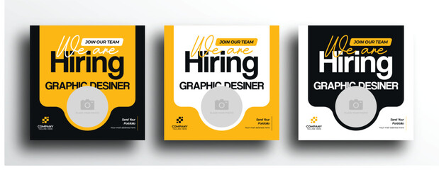 We are hiring square banner social media post template design with yellow black color set