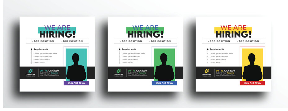 Hiring job vacancy sqaure banner ads template design for social media post