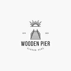 vintage wooden pier icon logo business vector design concept with outline, modern and minimalist. simple wood dock iconic logo design vector illustration for travel, clothing, and company business. 