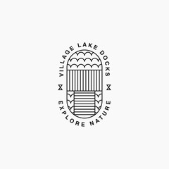 geometric village lake docks icon logo business design vector illustration for clothing business, merch, and community. vintage lake port explorer logo vector design template with outline, and modern