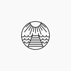 silhouette landscape of village wharf icon logo design vector illustration with outline, modern and minimalist styles. simple dock iconic logo business vector design template. 