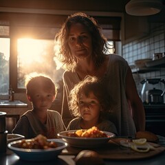 Generative AI - Morning Mothers 040: Digital painting of real mom's morning struggles