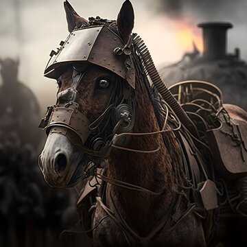 World War 1 Battle War Horse In First Plan Photorealistic High Details Cinematic Light Intricate Details 