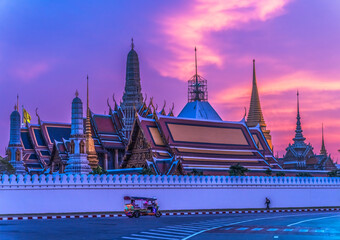 Sunset Temple Emerald Buddha Grand Palace Bangkok Thailand