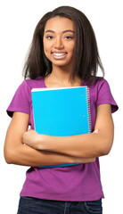 Friendly Young Girl Holding Note Pad - Isolated