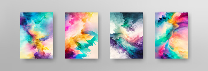 Abstract watercolor backgrounds set. Vector colorful background for poster. Vertical banner illustration