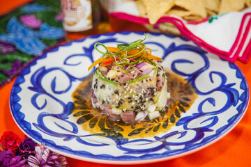 Obraz na płótnie Canvas Ceviche de Atún, Gastronomía de México, Alimentos en restaurantes