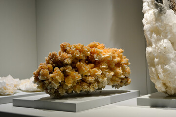 Salt crystals cluster. Salt crystals growth. Salt crystallization. Mine rock salt chunk. High quality photo