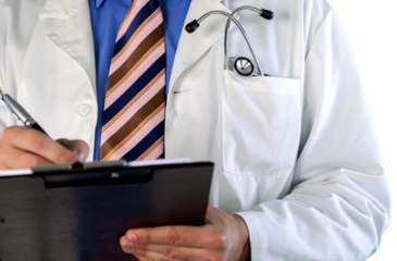 Portrait of  doctor  with  folder in medical office