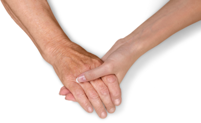 Young Woman's Hand Touching and Holding an Old Woman's Hand
