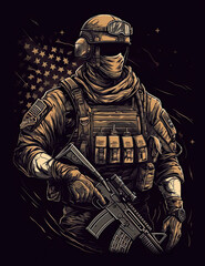 American Soldier, Graphic Design, Logo, T Shirt, Resource. Generative AI