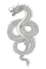 Japanese dragon vector vintage engraving drawing style illustration