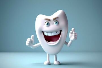 Happy white tooth on a medical background. AI generated, human enhanced.