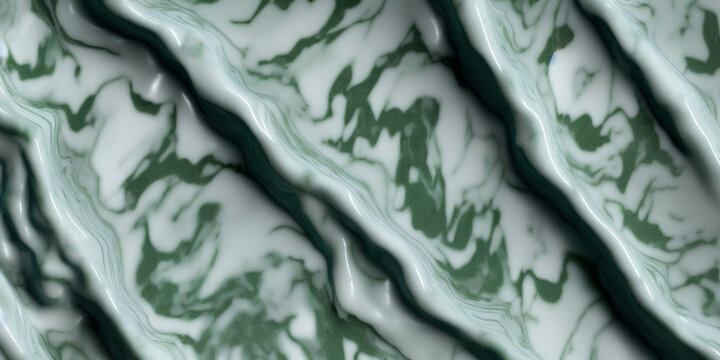 Illustration texture of abstract liquid marble background in emerald and mint colors. A mixture of thick colors. Contemporary liquid art. Background, wallpaper. Generative AI.