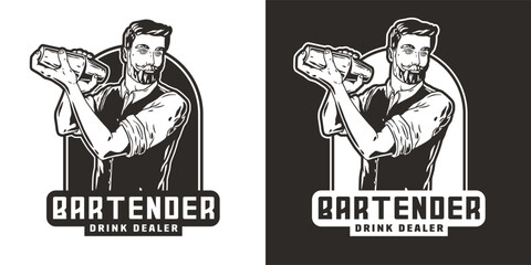 Bartender with shaker for bartending. Barman with beard and mustache for cocktail bar