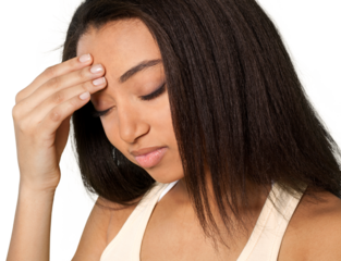 Sick Young Woman with Hand on Head - Isolated
