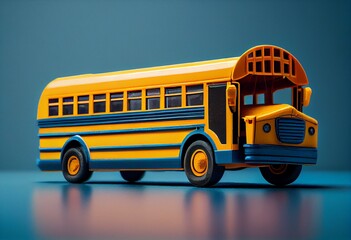 Plakat Traditional school bus and toy model on blue background representing back to school transfer. Generative AI