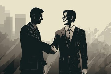 The illustration of two business men shaking the hands, ai contents of Midjourney