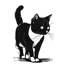black and white cat vector illustration