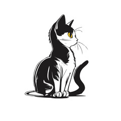 black and white cat vector illustration