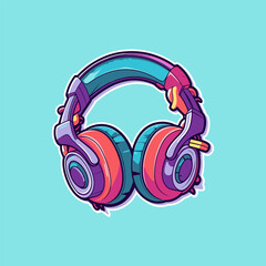 headphones sticker vector illustration on blue background