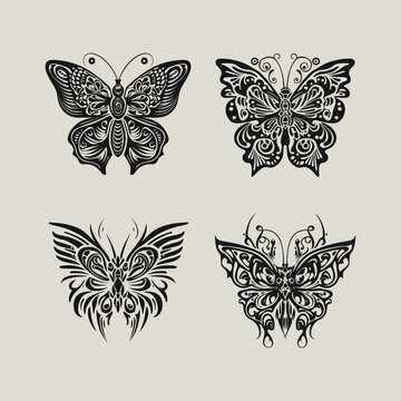 set of tattoo butterflies vector illustration.