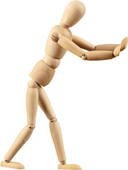 Wooden mannequin pushing with both arms