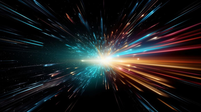 Hyperspace jump through the stars to a distant space Speed of light, neon rays Generative AI