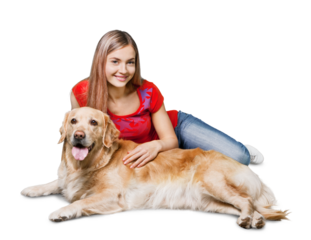Portrait of cute lad embracing his fluffy friend while lying on grass