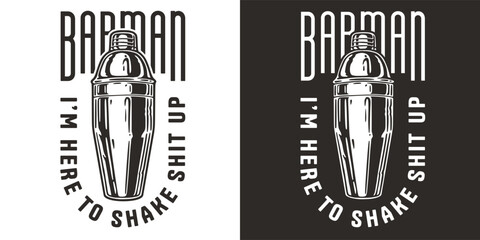 Bartender cocktail shaker for bartending. Chromed metal boston shaker for barman of cocktail bar