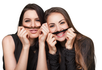 Pretty fashion women wearing fashionable black clothes isolated on white background