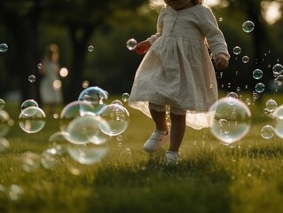 big bubble and running child