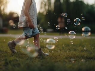 big bubble and running child