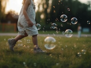 big bubble and running child