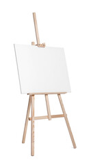 Wooden easel with canvas isolated on white. Artist's equipment