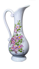 Pink and white Decorative Jug or Pitcher style Ceramic Vase isolated on a transparent background. PNG image.