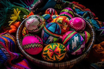 Colorful fabric Easter eggs. Generative AI