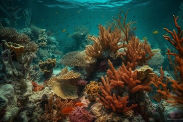 Naklejka na ściany i meble An underwater scene with colorful coral reefs