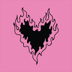 Modern fire heart vector illustration in pink and black colors