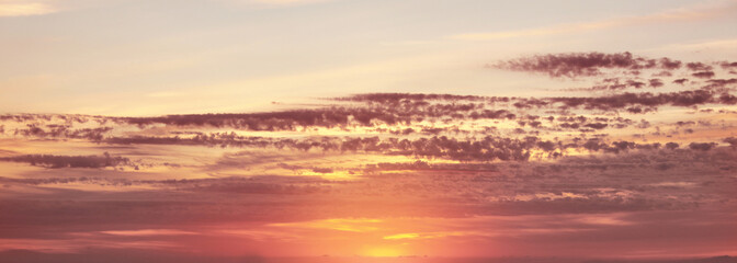 Fototapeta na wymiar Beautiful cloudy sky at sunset, banner design