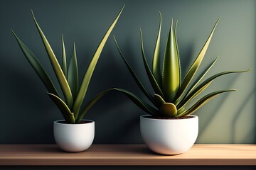  Aloe vera plant in design modern pot and white wall mock up 
