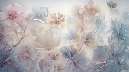 3D rendered translucent flowers in pastel hues for dreamy wallpaper. Generative AI