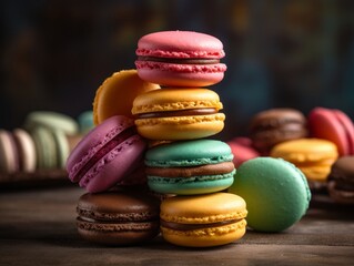 A stack of colorful macarons