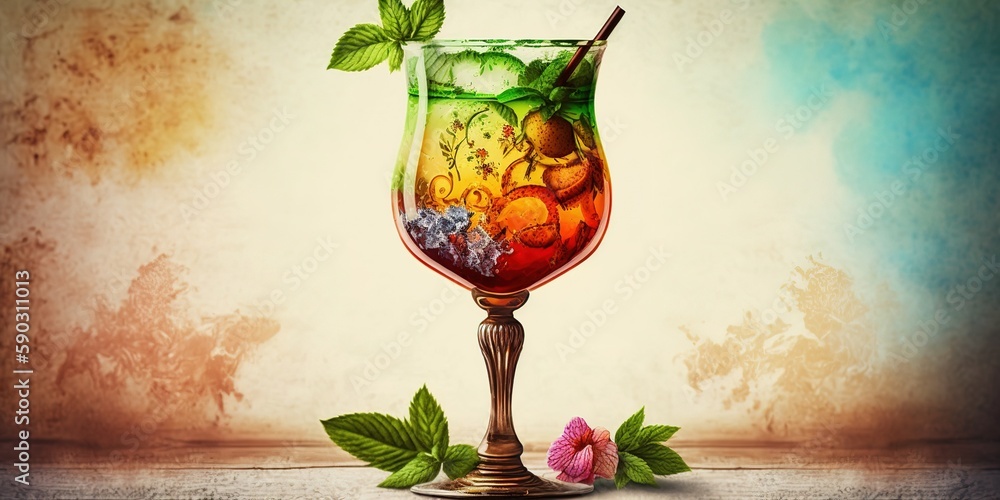 Poster tempting cocktail glass with room for custom text generative ai