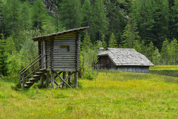 hunting tower on a meadow in the mountains of austria