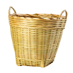 A handmade bamboo storage basket isolated on white background.