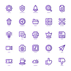 Mobile App icon pack for your website design, logo, app, and user interface. Mobile App icon basic line gradient design. Vector graphics illustration and editable stroke.