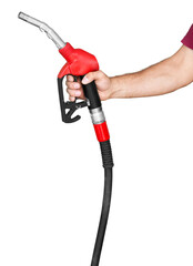 Man's hand holding a petrol pump  close up