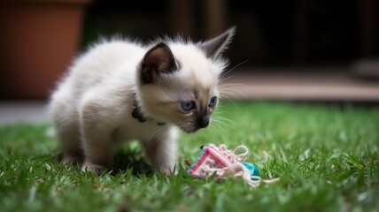 Adorable Balinese Kitten Playing with Toy